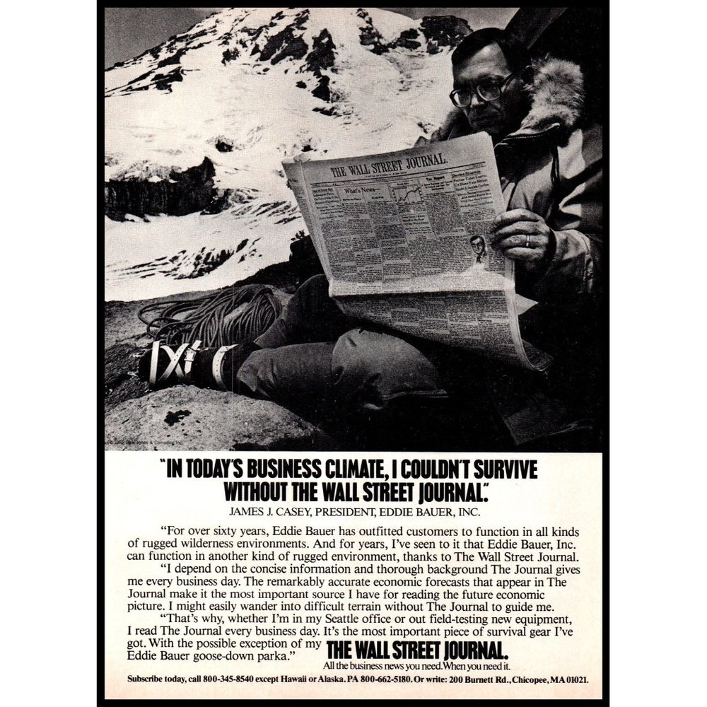 1982 Wall Street Journal Newspaper Vintage Print Ad Mountain Climber Wall Art